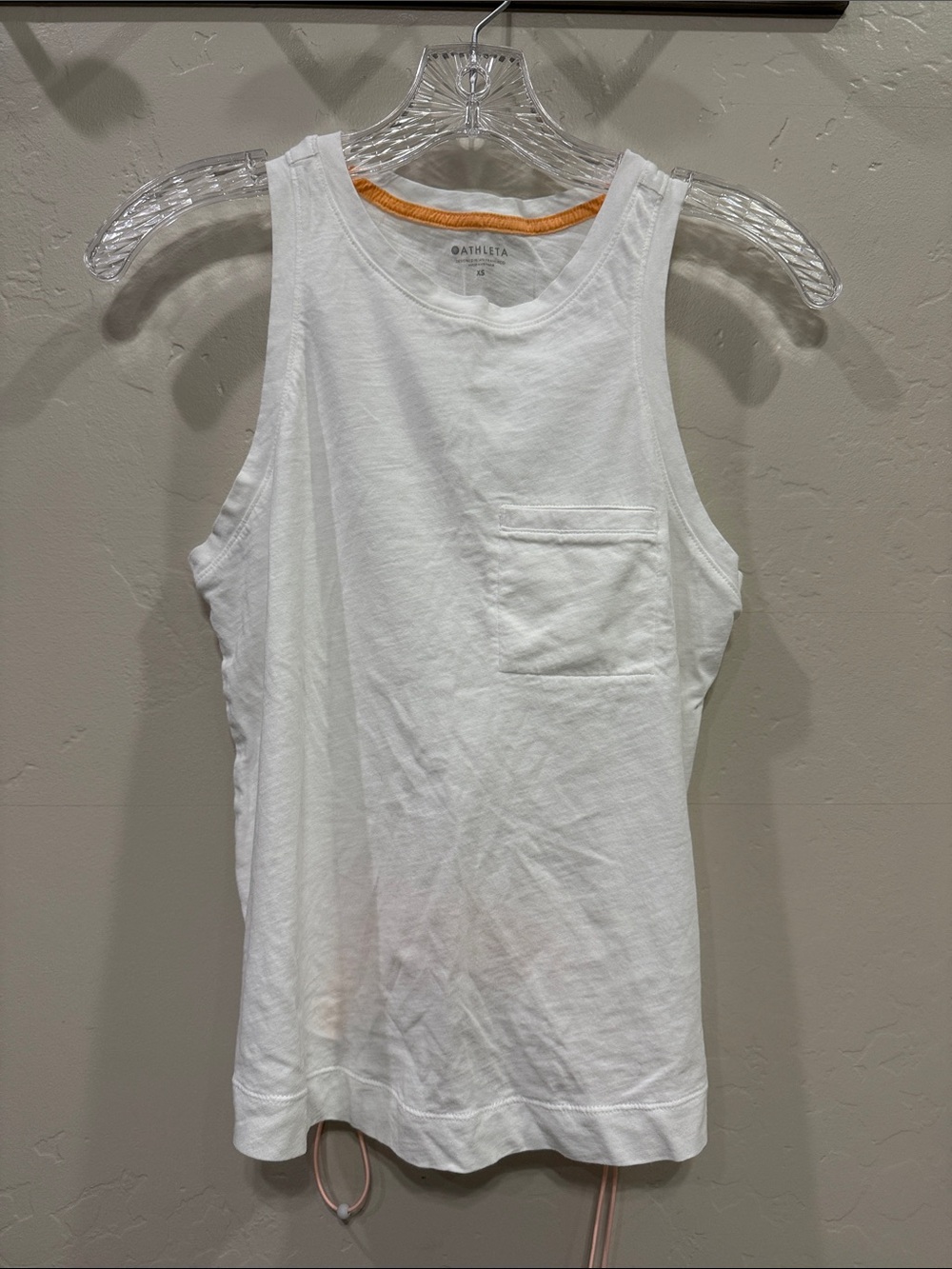 Athleta White Men’s Pocket Tank with Orange Trim